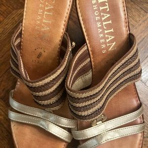 Italian shoes marker gold brown and tan wedges
